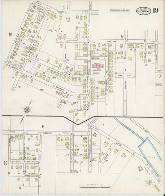 Sanborn Fire Insurance Map from Ridgway, Elk County, Pennsylvania (1915), Sheet #0019 - Historic Sanborn Fire Insurance Map Print, vintage old map wall art, antique decor, genealogy gift, Pennsylvania Pennsylvania map