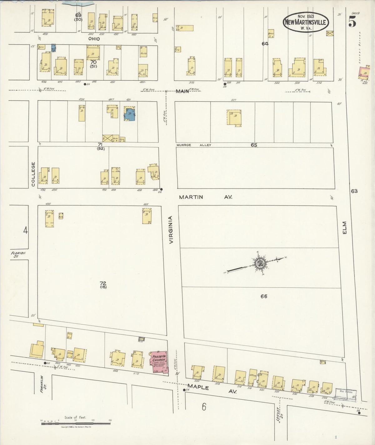 Sanborn Fire Insurance Map from New Martinsville, Wetzel County, West Virginia (1921), Sheet #0005 - Complete Map Set gallery image, historic Sanborn map, vintage wall art, West Virginia West Virginia