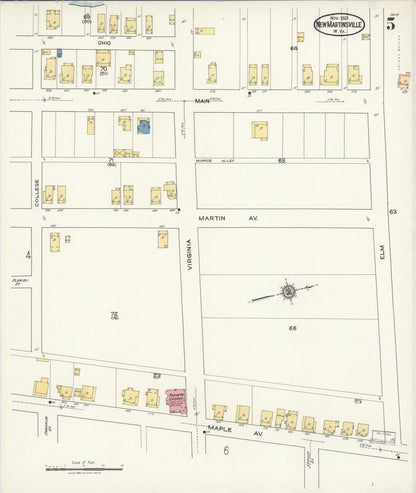 Sanborn Fire Insurance Map from New Martinsville, Wetzel County, West Virginia (1921), Sheet #0005 - Complete Map Set gallery image, historic Sanborn map, vintage wall art, West Virginia West Virginia
