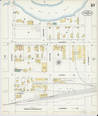 Sanborn Fire Insurance Map from Fergus Falls, Otter Tail County, Minnesota (1903), Sheet #0010 - Historic Sanborn Fire Insurance Map Print, vintage old map wall art, antique decor, genealogy gift, Minnesota Minnesota map
