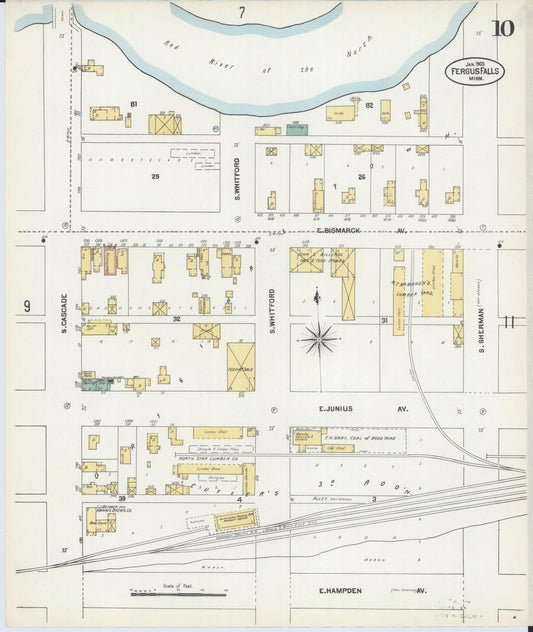 Sanborn Fire Insurance Map from Fergus Falls, Otter Tail County, Minnesota (1903), Sheet #0010 - Historic Sanborn Fire Insurance Map Print, vintage old map wall art, antique decor, genealogy gift, Minnesota Minnesota map