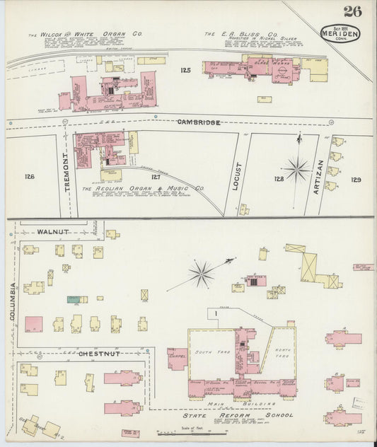 Sanborn Fire Insurance Map from Meriden, New Haven County, Connecticut (1891), Sheet #0026 - Historic Sanborn Fire Insurance Map Print, vintage old map wall art, antique decor, genealogy gift, Connecticut Connecticut map