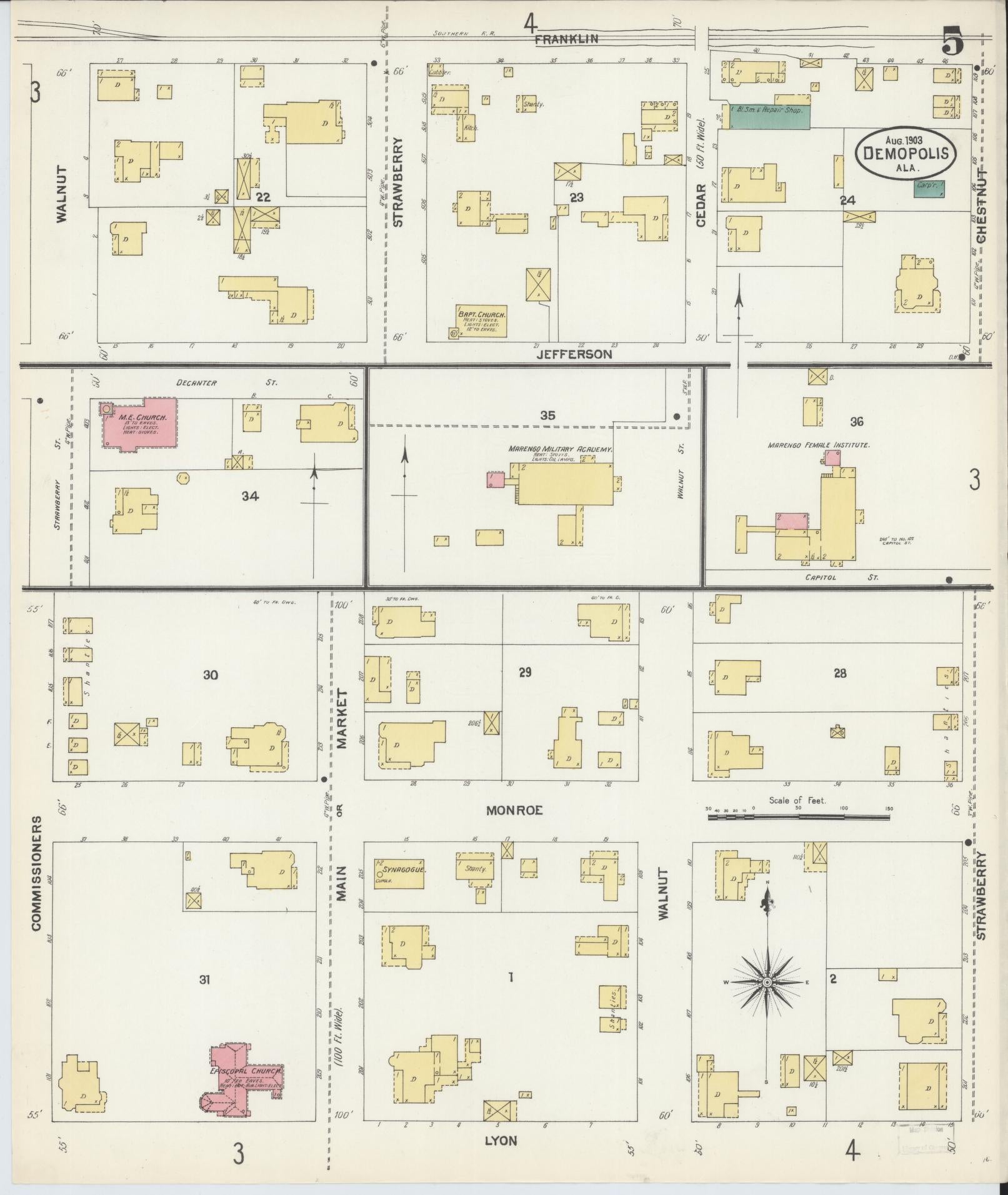 Sanborn Fire Insurance Map from Demopolis, Marengo County, Alabama (1903), Sheet #0005 - Complete Map Set gallery image, historic Sanborn map, vintage wall art, Alabama Alabama
