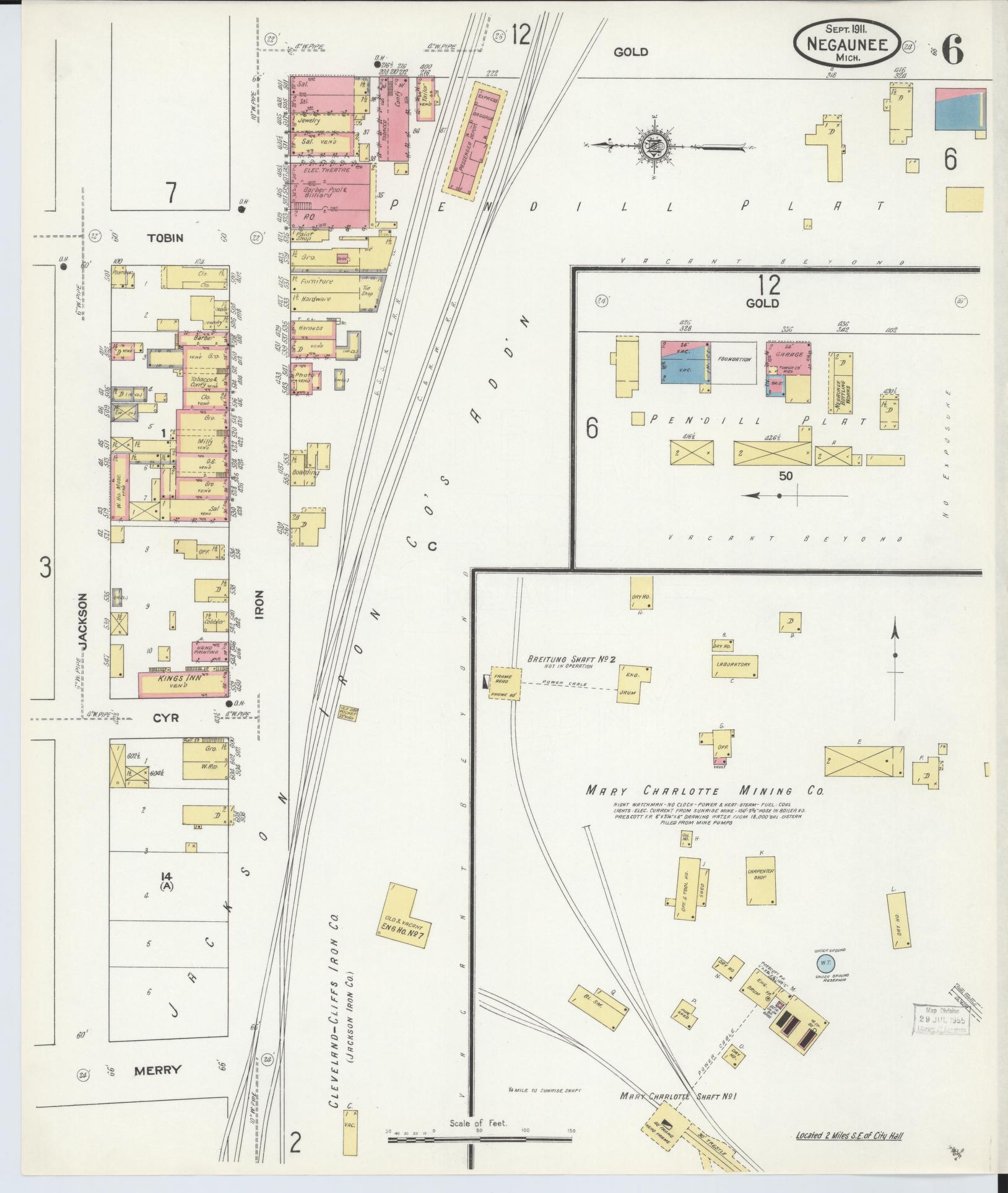 Sanborn Fire Insurance Map from Negaunee, Marquette County, Michigan (1911), Sheet #0006 - Complete Map Set gallery image, historic Sanborn map, vintage wall art, Michigan Michigan