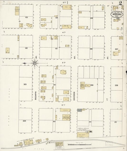 Sanborn Fire Insurance Map from Woodland, Cowlitz County, Washington (1908), Sheet #0002 - Historic Sanborn Fire Insurance Map Print, vintage old map wall art, antique decor, genealogy gift, Washington Washington map