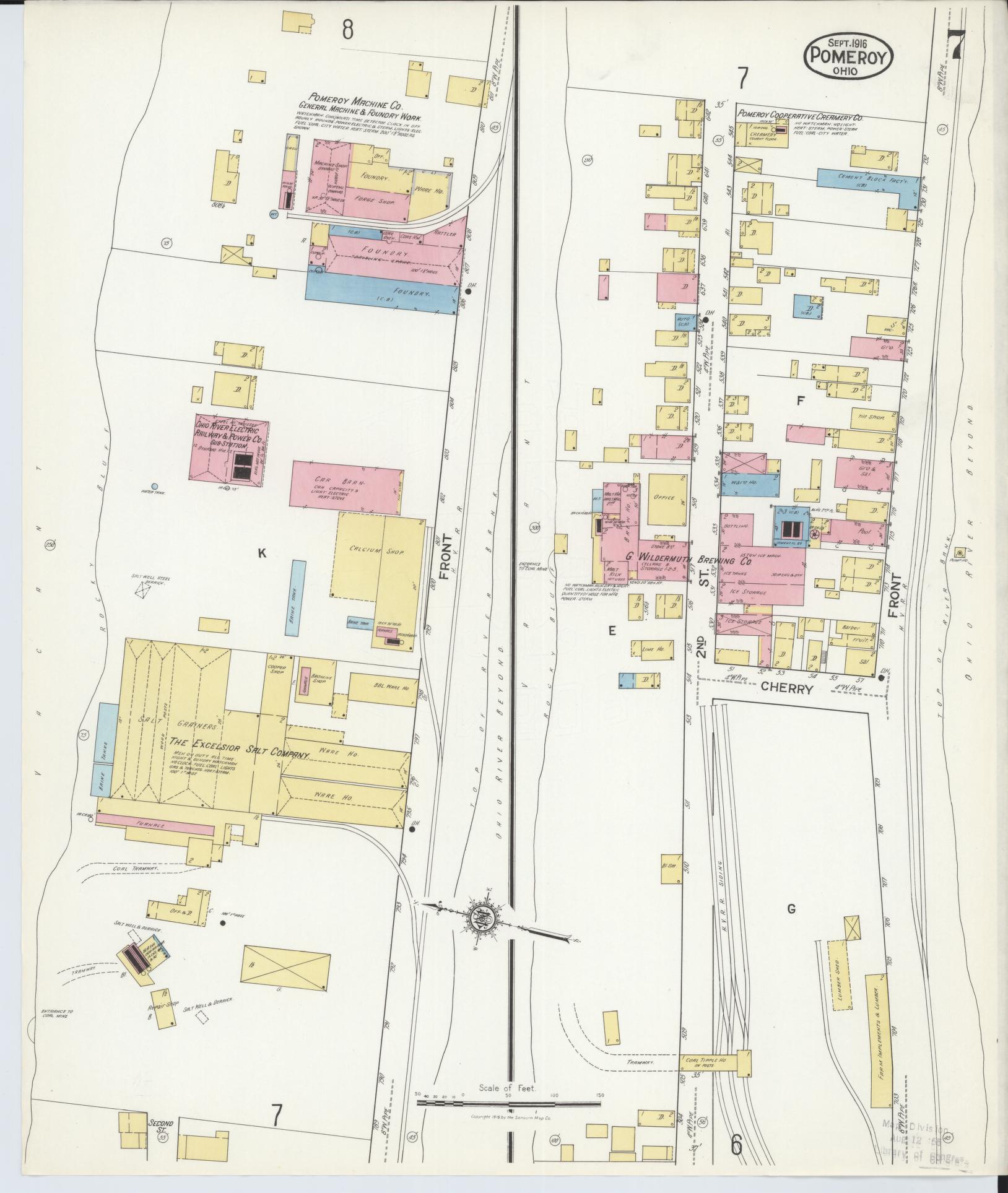 Sanborn Fire Insurance Map from Pomeroy, Meigs County, Ohio (1916), Sheet #0007 - Complete Map Set gallery image, historic Sanborn map, vintage wall art, Ohio Ohio