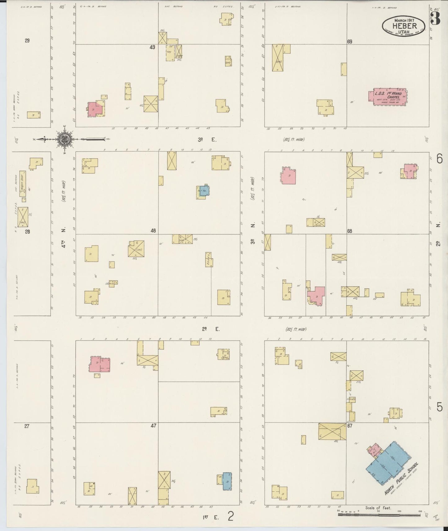 Sanborn Fire Insurance Map from Heber, Wasatch County, Utah (1917), Sheet #0003 - Historic Sanborn Fire Insurance Map Print, vintage old map wall art, antique decor, genealogy gift, Utah Utah map