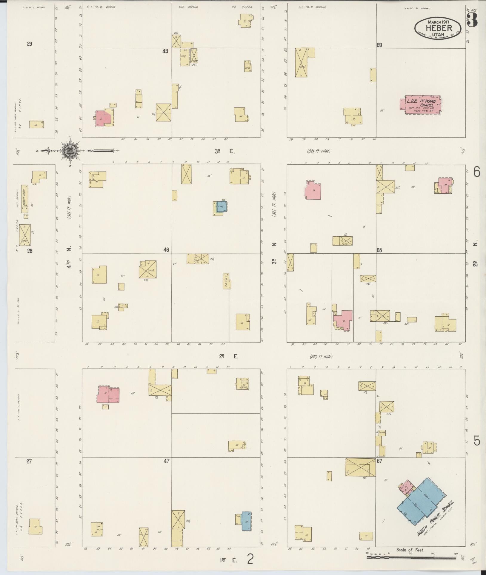 Sanborn Fire Insurance Map from Heber, Wasatch County, Utah (1917), Sheet #0003 - Historic Sanborn Fire Insurance Map Print, vintage old map wall art, antique decor, genealogy gift, Utah Utah map