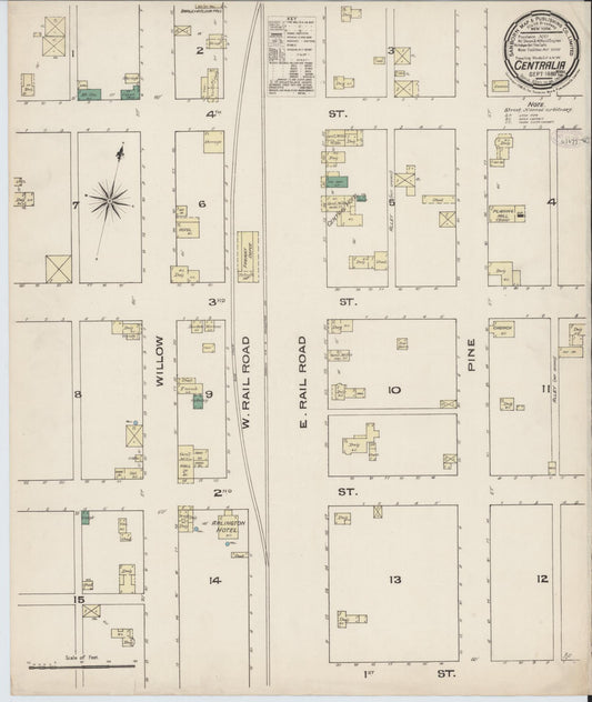 Sanborn Fire Insurance Map from Centralia, Lewis County, Washington (1885), Sheet #0001 - Historic Sanborn Fire Insurance Map Print, vintage old map wall art, antique decor, genealogy gift, Washington Washington map