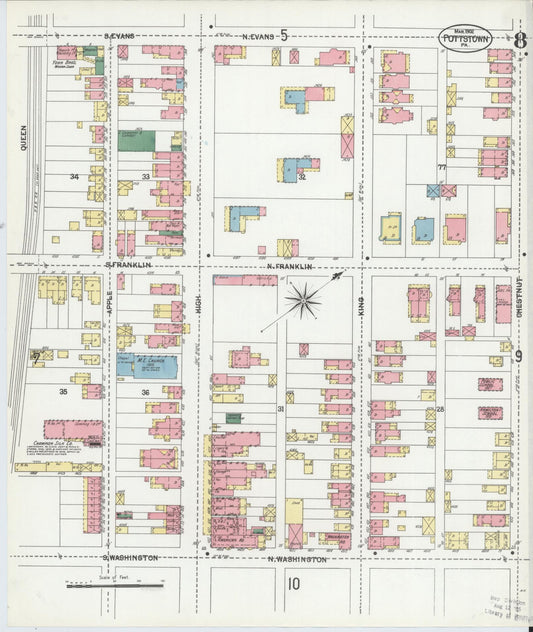 Sanborn Fire Insurance Map from Pottstown, Montgomery County, Pennsylvania (1902), Sheet #0008 - Historic Sanborn Fire Insurance Map Print, vintage old map wall art, antique decor, genealogy gift, Pennsylvania Pennsylvania map