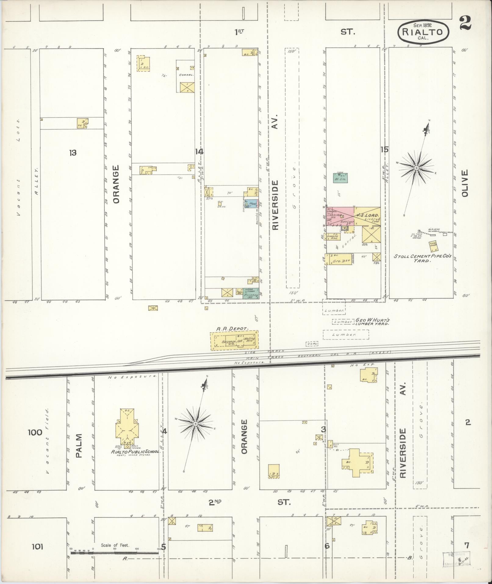 Sanborn Fire Insurance Map from Rialto, San Bernardino County, California (1892), Sheet #0002 - Complete Map Set gallery image, historic Sanborn map, vintage wall art, California California