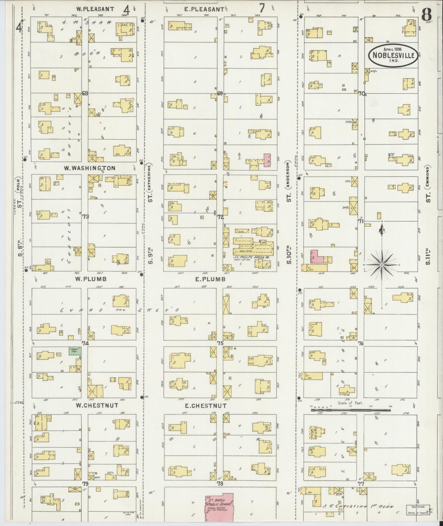 Sanborn Fire Insurance Map from Noblesville, Hamilton County, Indiana (1898), Sheet #0008 - Complete Map Set gallery image, historic Sanborn map, vintage wall art, Indiana Indiana