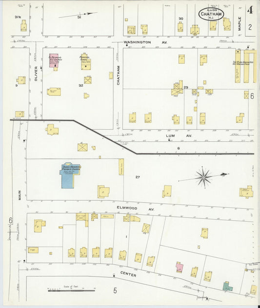 Sanborn Fire Insurance Map from Chatham, Morris County, New Jersey (1909), Sheet #0004 - Historic Sanborn Fire Insurance Map Print, vintage old map wall art, antique decor, genealogy gift, New Jersey New Jersey map