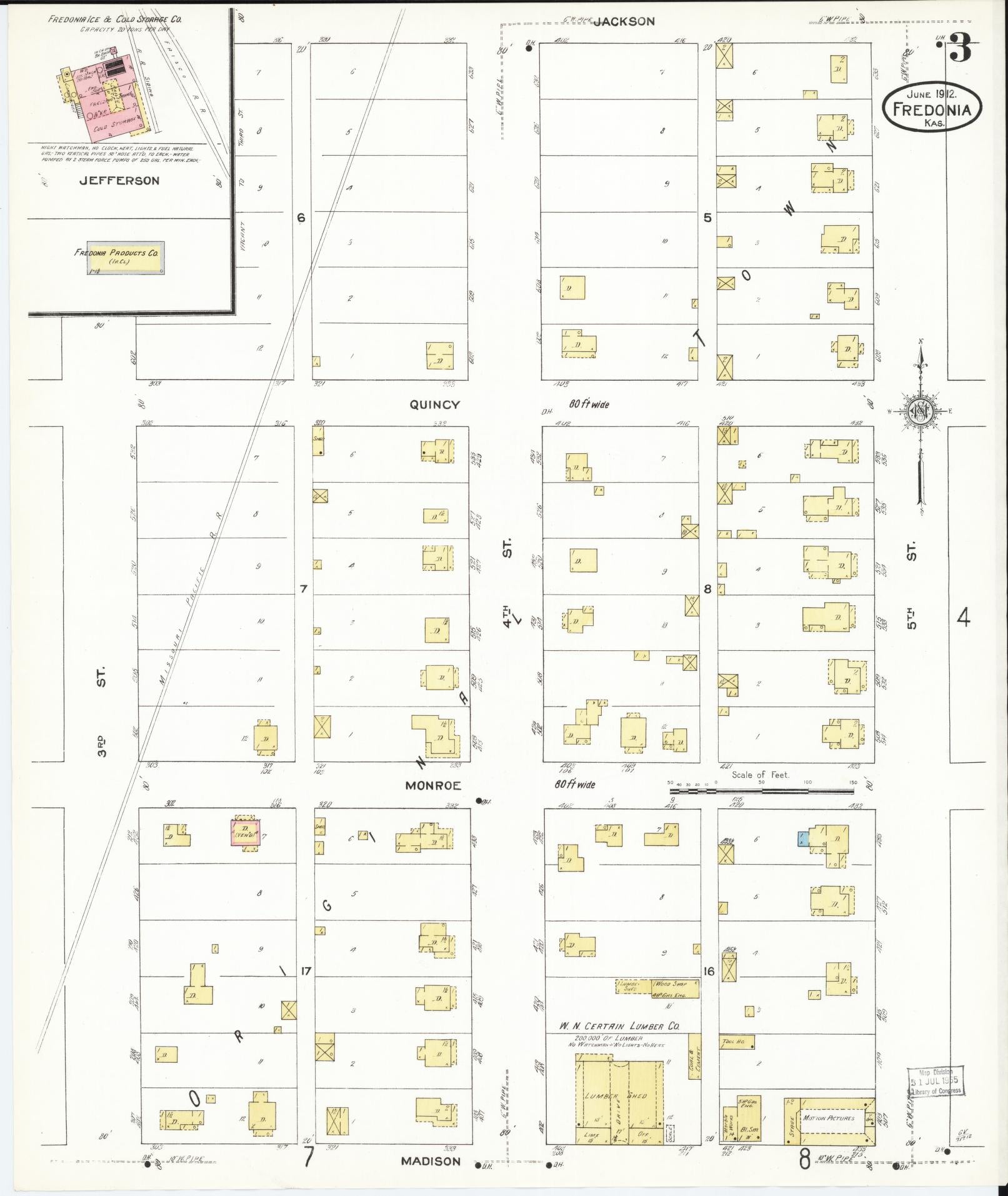Sanborn Fire Insurance Map from Fredonia, Wilson County, Kansas (1912), Sheet #0003 - Historic Sanborn Fire Insurance Map Print, vintage old map wall art, antique decor, genealogy gift, Kansas Kansas map