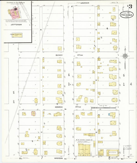 Sanborn Fire Insurance Map from Fredonia, Wilson County, Kansas (1912), Sheet #0003 - Historic Sanborn Fire Insurance Map Print, vintage old map wall art, antique decor, genealogy gift, Kansas Kansas map