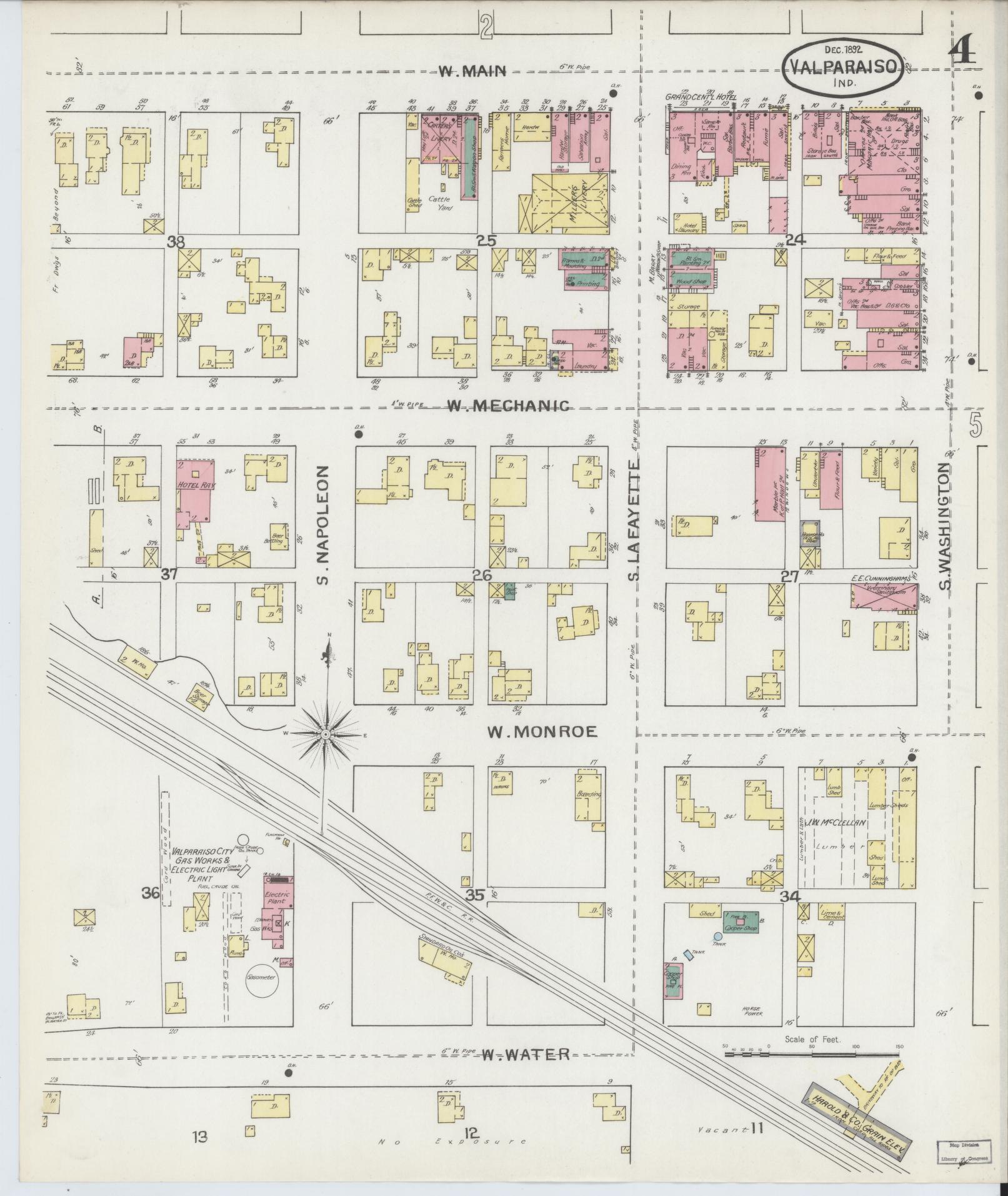 Sanborn Fire Insurance Map from Valparaiso, Porter County, Indiana (1892), Sheet #0004 - Complete Map Set gallery image, historic Sanborn map, vintage wall art, Indiana Indiana
