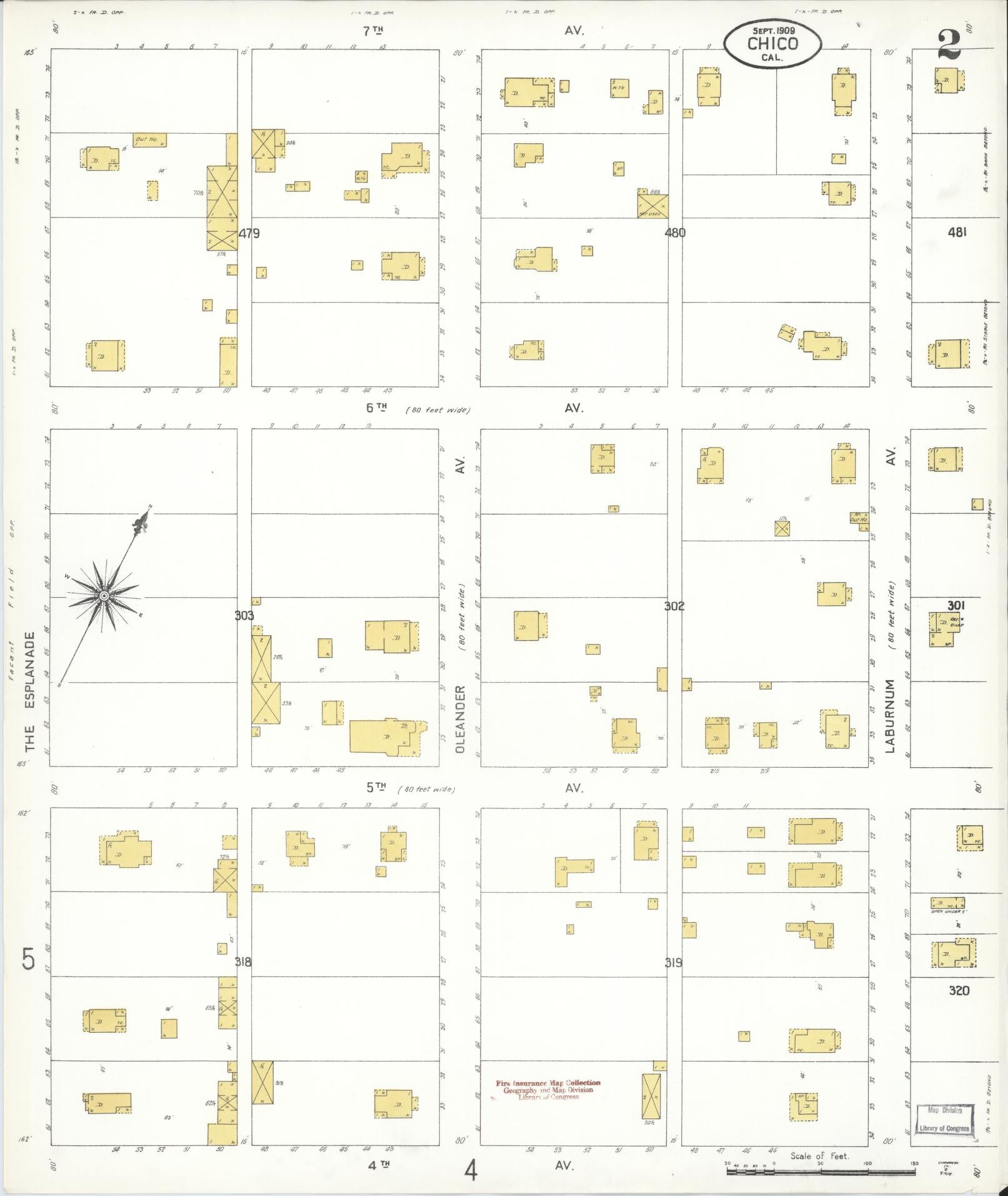 Sanborn Fire Insurance Map from Chico, Butte County, California (1909), Sheet #0002 - Complete Map Set gallery image, historic Sanborn map, vintage wall art, California California