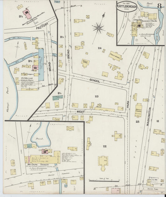 Sanborn Fire Insurance Map from North Attleborough, Bristol County, Massachusetts (1889), Sheet #0008 - Historic Sanborn Fire Insurance Map Print, vintage old map wall art, antique decor, genealogy gift, Massachusetts Massachusetts map