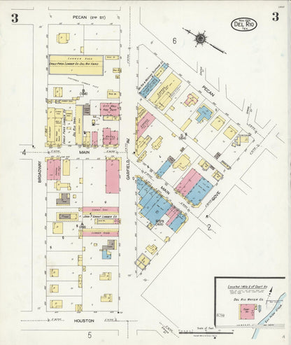 Sanborn Fire Insurance Map from Del Rio, Val Verde County, Texas (1924), Sheet #0003 - Complete Map Set gallery image, historic Sanborn map, vintage wall art, Texas Texas