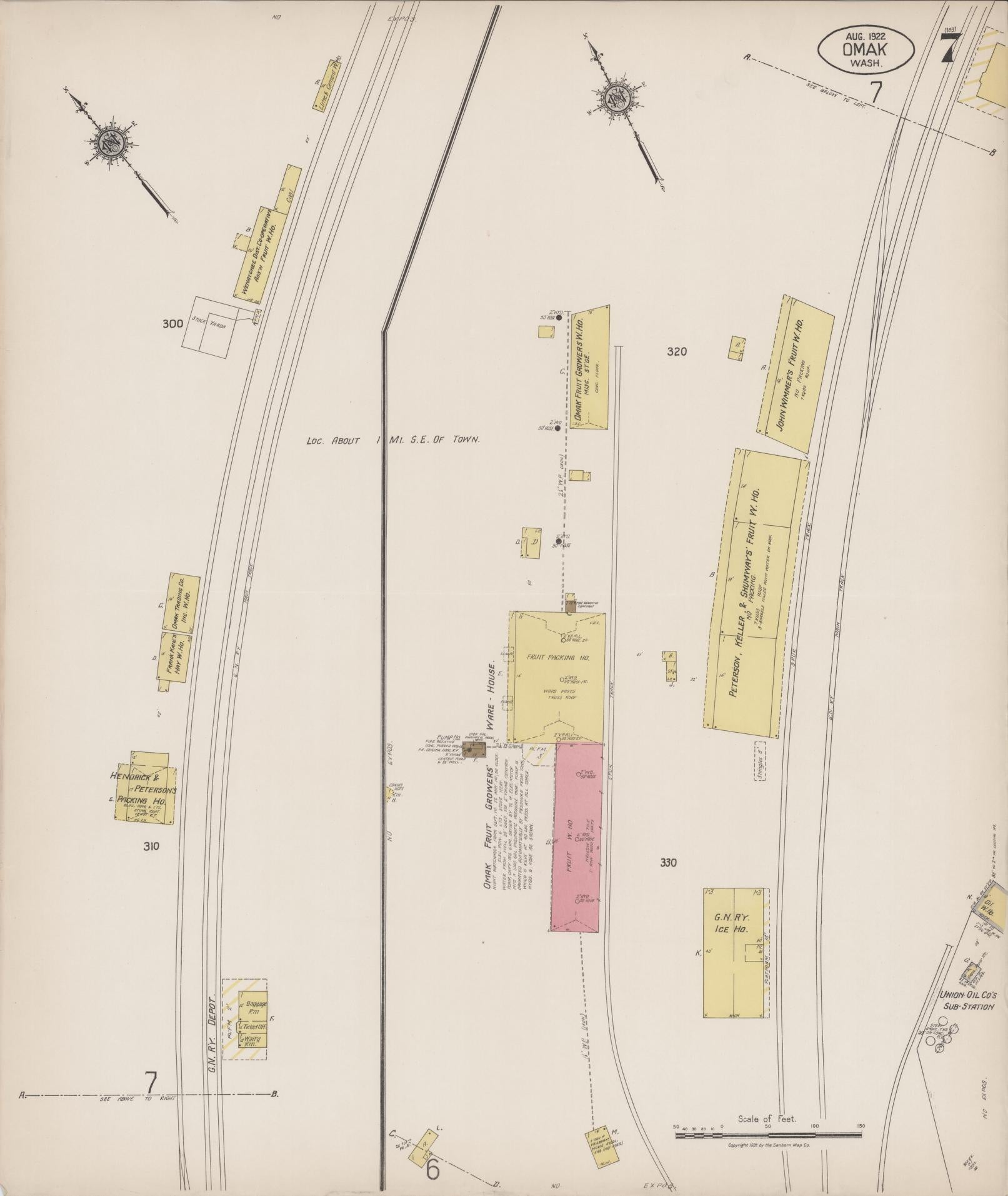 Sanborn Fire Insurance Map from Omak, Okanogan County, Washington (1922), Sheet #0007 - Complete Map Set gallery image, historic Sanborn map, vintage wall art, Washington Washington