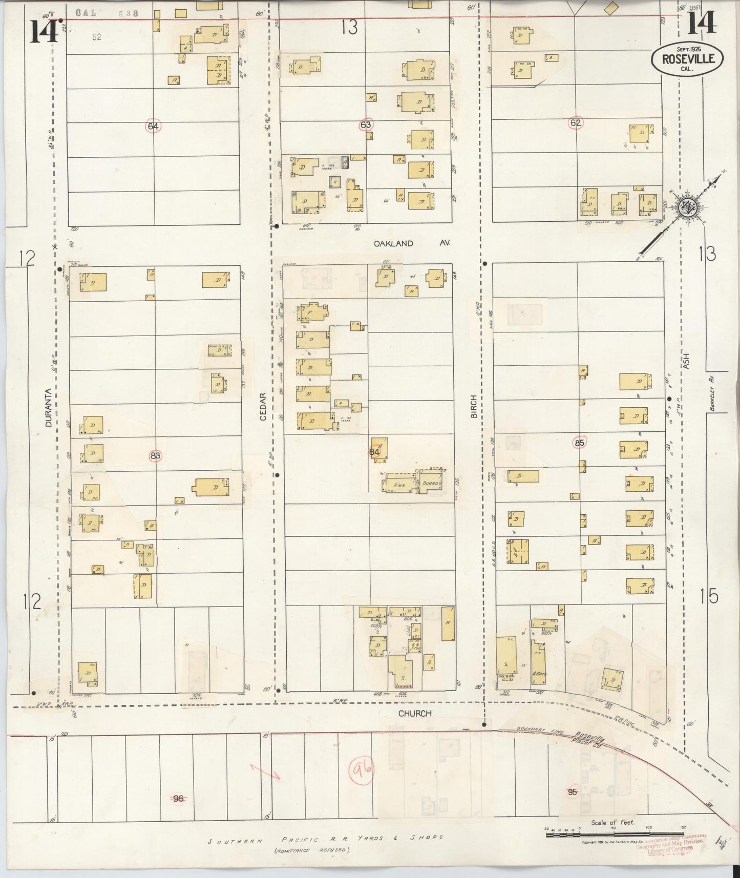 Sanborn Fire Insurance Map from Roseville, Placer County, California (1944), Sheet #0014 - Complete Map Set gallery image, historic Sanborn map, vintage wall art, California California