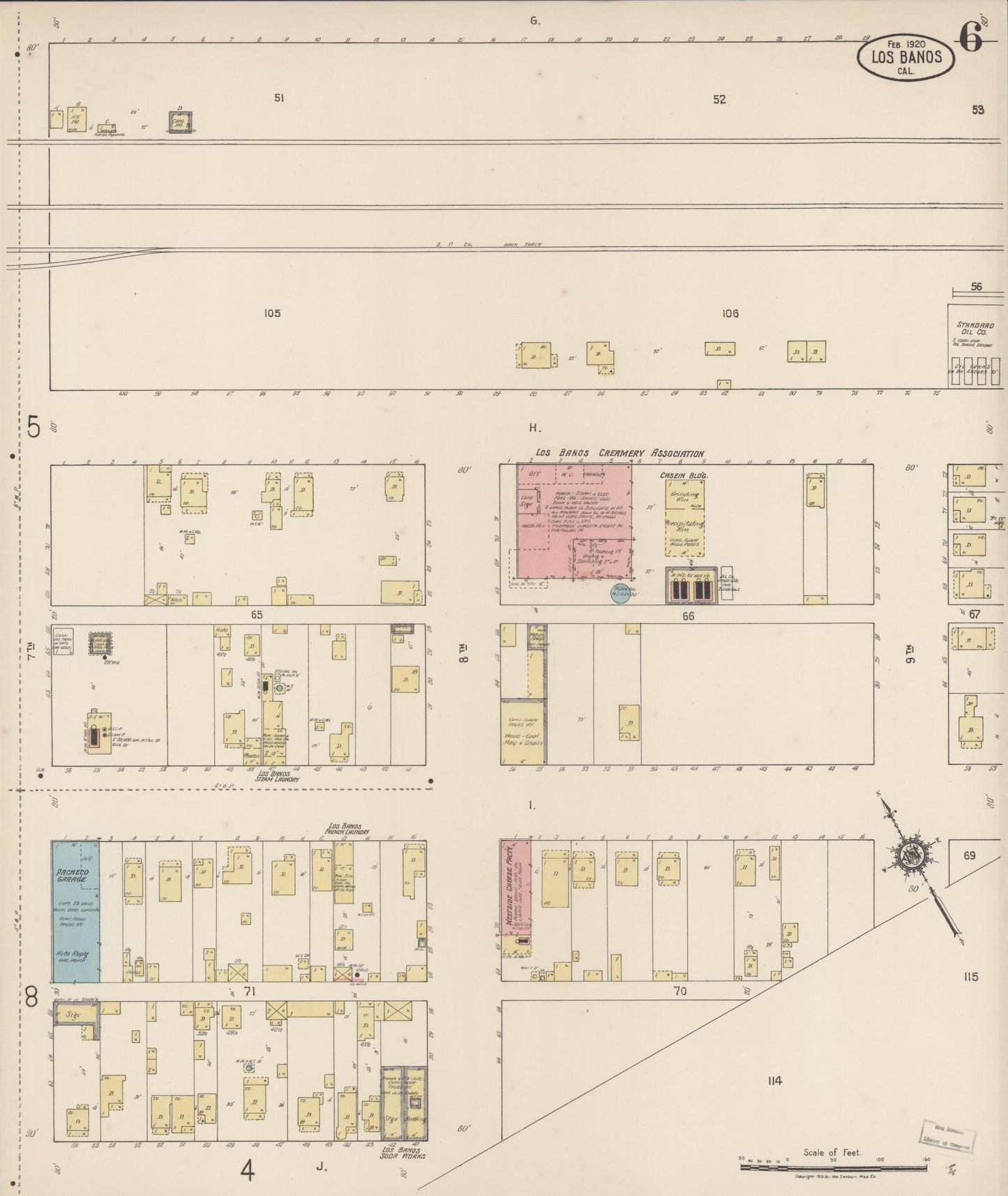 Sanborn Fire Insurance Map from Los Banos, Merced County, California (1920), Sheet #0006 - Historic Sanborn Fire Insurance Map Print, vintage old map wall art, antique decor, genealogy gift, California California map