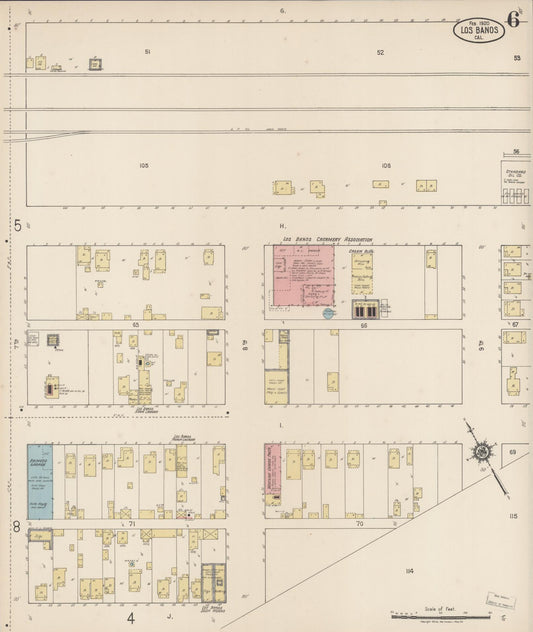 Sanborn Fire Insurance Map from Los Banos, Merced County, California (1920), Sheet #0006 - Historic Sanborn Fire Insurance Map Print, vintage old map wall art, antique decor, genealogy gift, California California map
