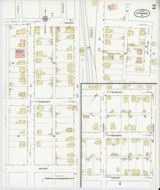 Sanborn Fire Insurance Map from Hyndman, Bedford County, Pennsylvania (1910), Sheet #0002 - Historic Sanborn Fire Insurance Map Print, vintage old map wall art, antique decor, genealogy gift, Pennsylvania Pennsylvania map