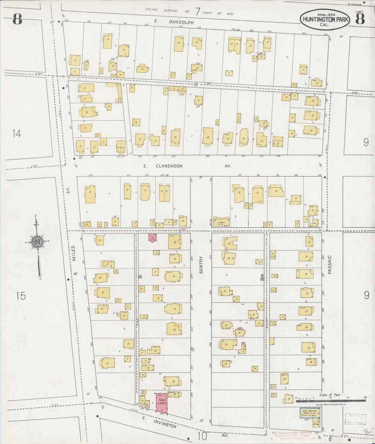 Sanborn Fire Insurance Map from Huntington Park, Los Angeles County, California (1924), Sheet #0008 - Complete Map Set gallery image, historic Sanborn map, vintage wall art, California California