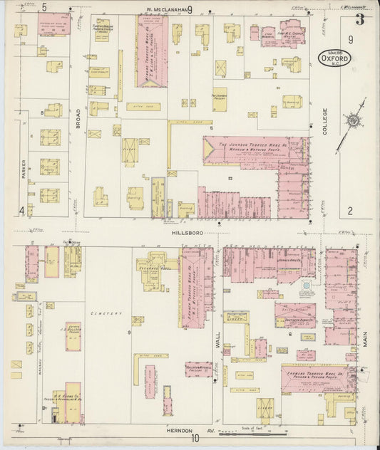 Sanborn Fire Insurance Map from Oxford, Granville County, North Carolina (1915), Sheet #0003 - Historic Sanborn Fire Insurance Map Print, vintage old map wall art, antique decor, genealogy gift, North Carolina North Carolina map
