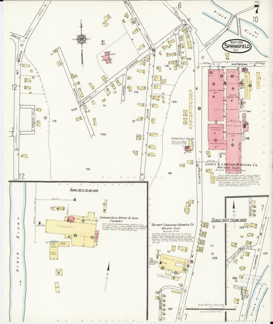 Sanborn Fire Insurance Map from Springfield, Windsor County, Vermont (1921), Sheet #0007 - Historic Sanborn Fire Insurance Map Print, vintage old map wall art, antique decor, genealogy gift, Vermont Vermont map