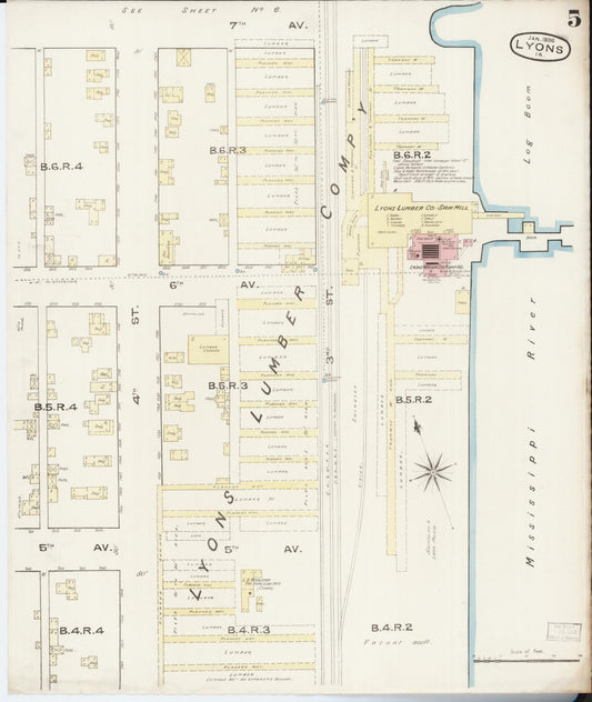 Sanborn Fire Insurance Map from Lyons, Clinton County, Iowa (1886), Sheet #0005 - Historic Sanborn Fire Insurance Map Print, vintage old map wall art