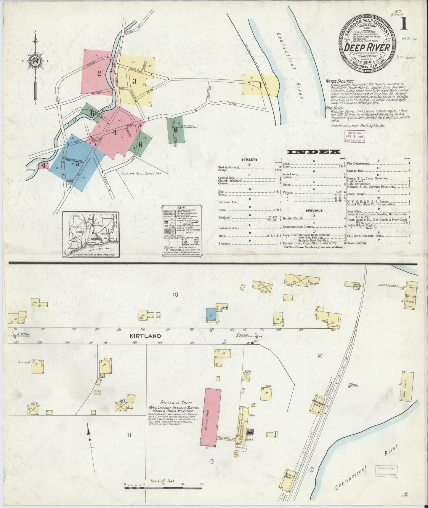 Sanborn Fire Insurance Map from Deep River, Middlesex County, Connecticut (1914), Sheet #0001 - Historic Sanborn Fire Insurance Map Print, vintage old map wall art, antique decor, genealogy gift, Connecticut Connecticut map