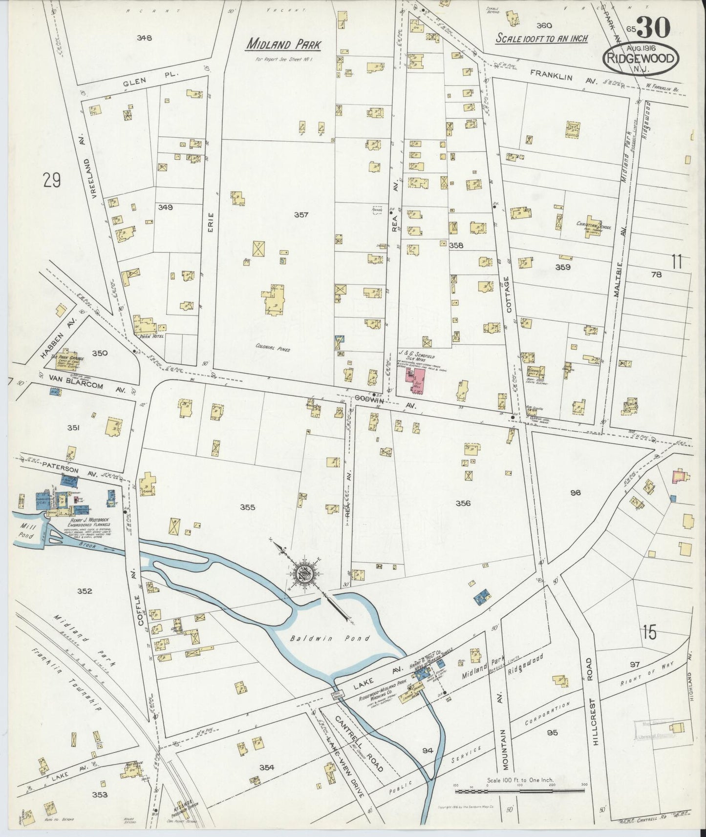 Sanborn Fire Insurance Map from Ridgewood, Bergen County, New Jersey (1916), Sheet #0030 - Complete Map Set gallery image, historic Sanborn map, vintage wall art, New Jersey New Jersey