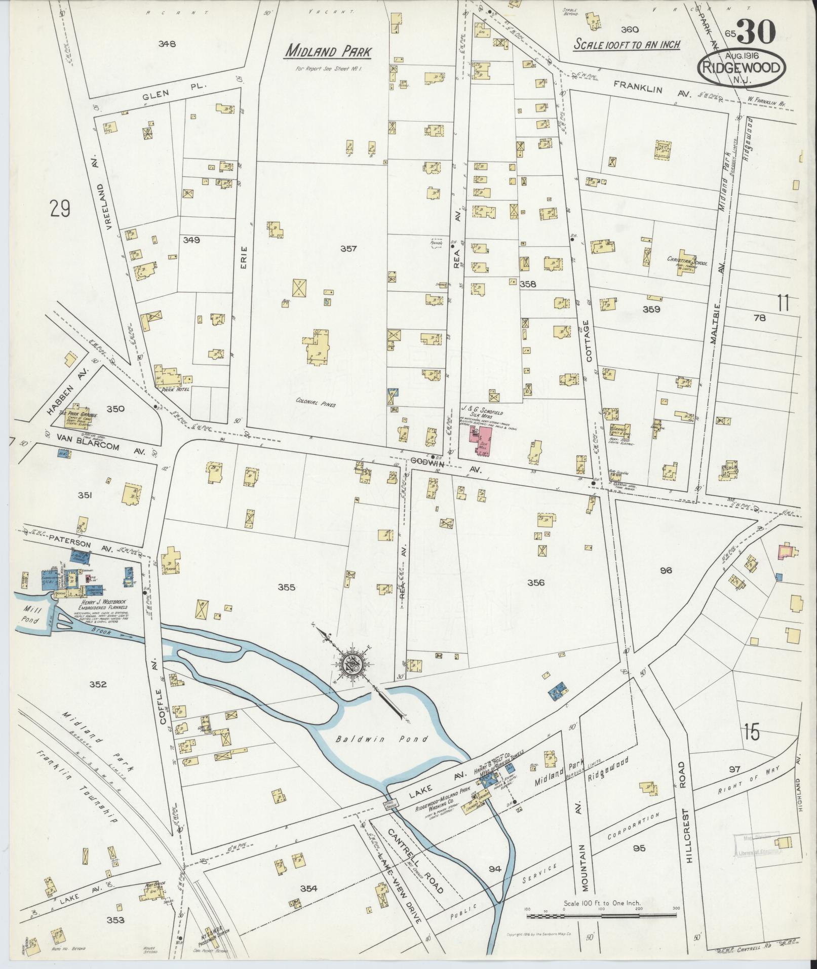 Sanborn Fire Insurance Map from Ridgewood, Bergen County, New Jersey (1916), Sheet #0030 - Complete Map Set gallery image, historic Sanborn map, vintage wall art, New Jersey New Jersey