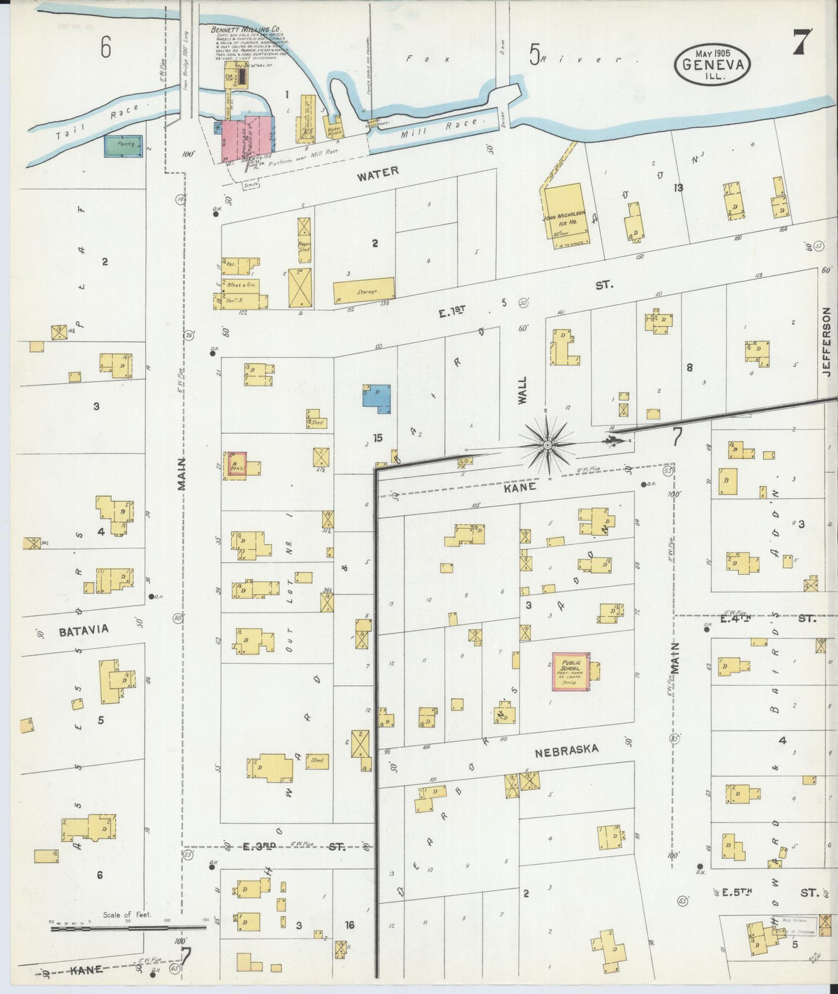Sanborn Fire Insurance Map from Geneva, Kane County, Illinois (1905), Sheet #0007 - Complete Map Set gallery image, historic Sanborn map, vintage wall art, Illinois Illinois