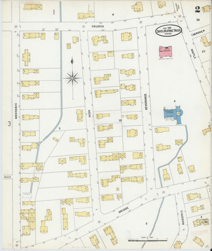 Sanborn Fire Insurance Map from Shelburne Falls, Franklin County, Massachusetts (1905), Sheet #0002 - Historic Sanborn Fire Insurance Map Print, vintage old map wall art, antique decor, genealogy gift, Massachusetts Massachusetts map