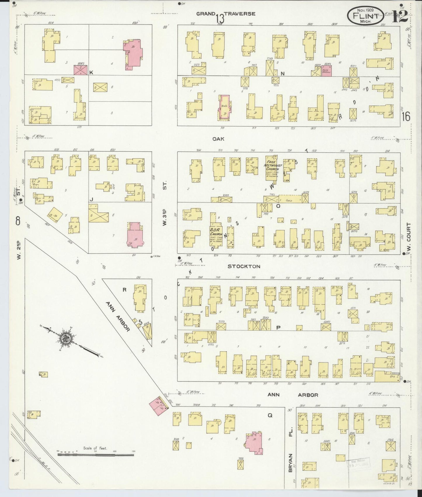 Sanborn Fire Insurance Map from Flint, Genesee County, Michigan (1909), Sheet #0012 - Complete Map Set gallery image, historic Sanborn map, vintage wall art, Michigan Michigan
