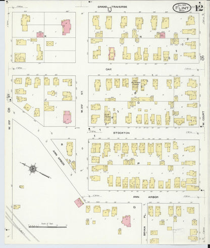 Sanborn Fire Insurance Map from Flint, Genesee County, Michigan (1909), Sheet #0012 - Complete Map Set gallery image, historic Sanborn map, vintage wall art, Michigan Michigan