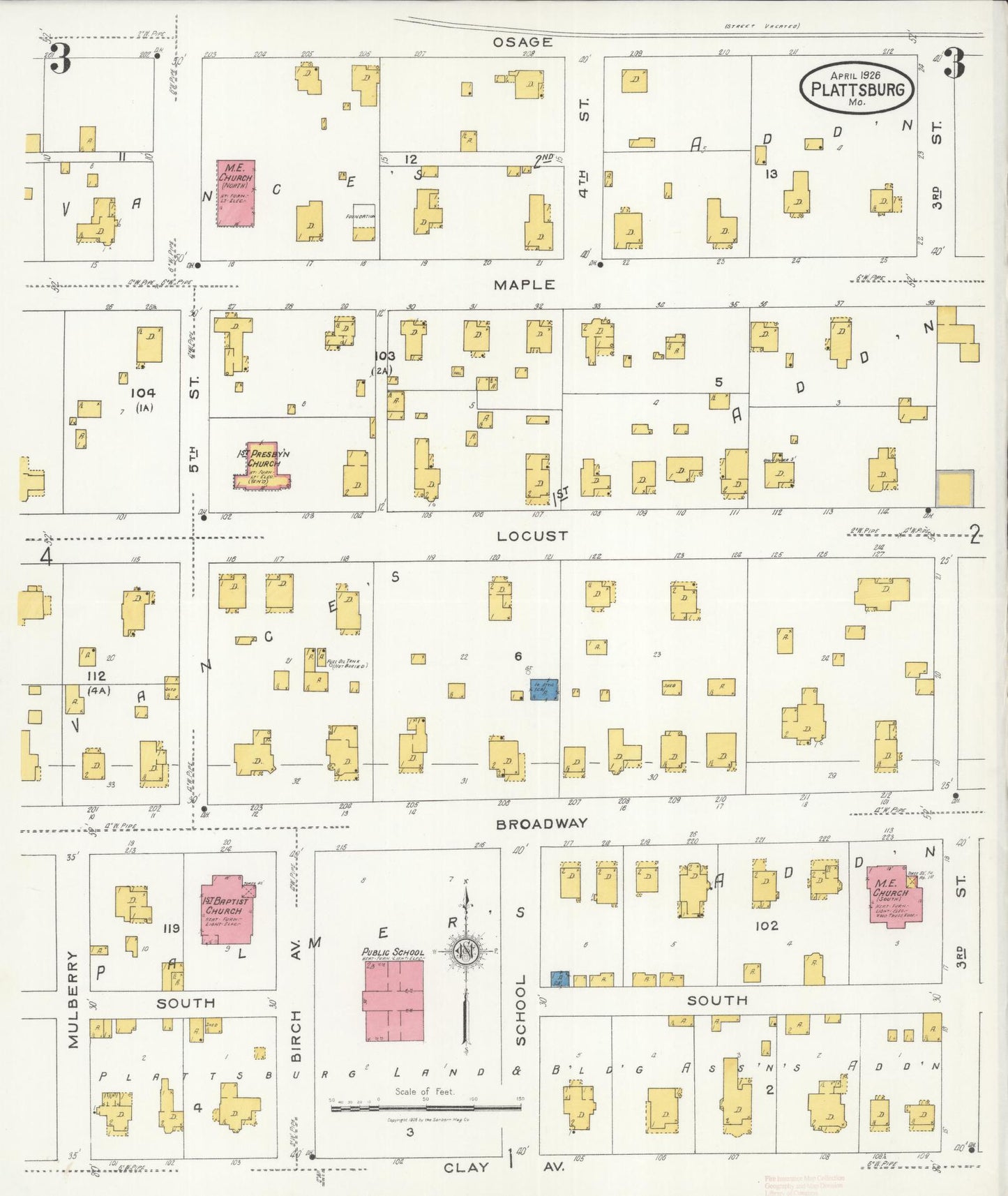 Sanborn Fire Insurance Map from Plattsburg, Clinton County, Missouri (1926), Sheet #0003 - Complete Map Set gallery image, historic Sanborn map, vintage wall art, Missouri Missouri