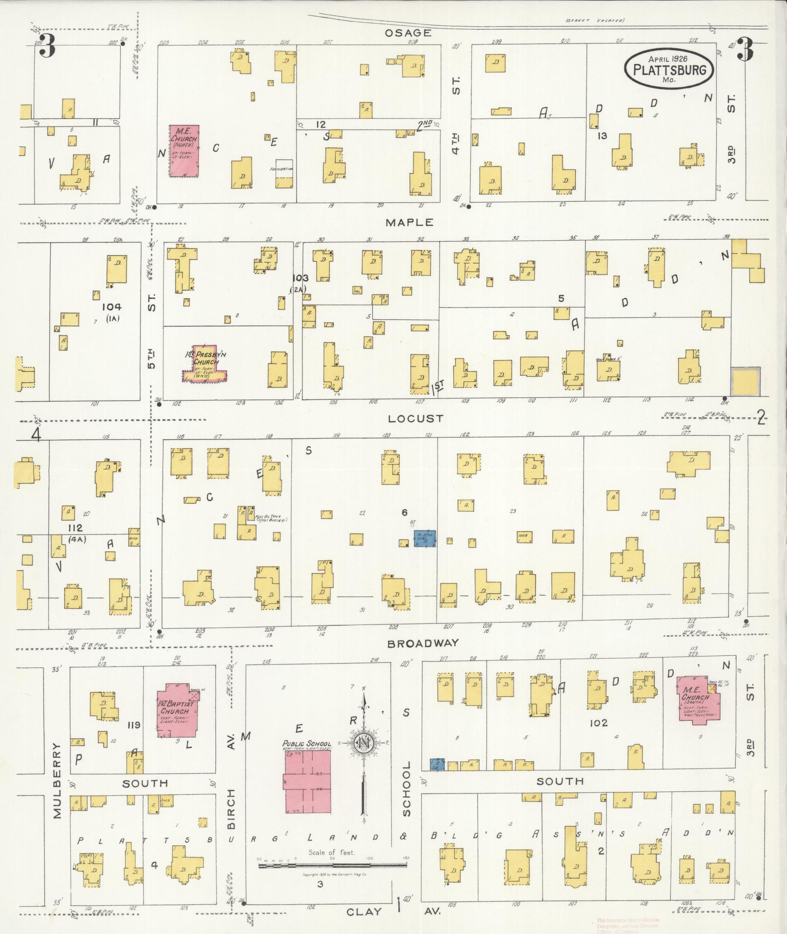 Sanborn Fire Insurance Map from Plattsburg, Clinton County, Missouri (1926), Sheet #0003 - Complete Map Set gallery image, historic Sanborn map, vintage wall art, Missouri Missouri