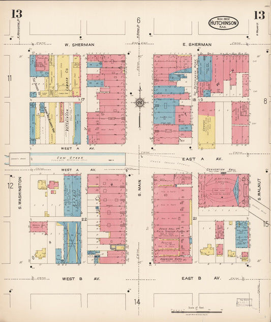 Sanborn Fire Insurance Map from Hutchinson, Reno County, Kansas (1922), Sheet #0014 - Historic Sanborn Fire Insurance Map Print, vintage old map wall art, antique decor, genealogy gift, Kansas Kansas map