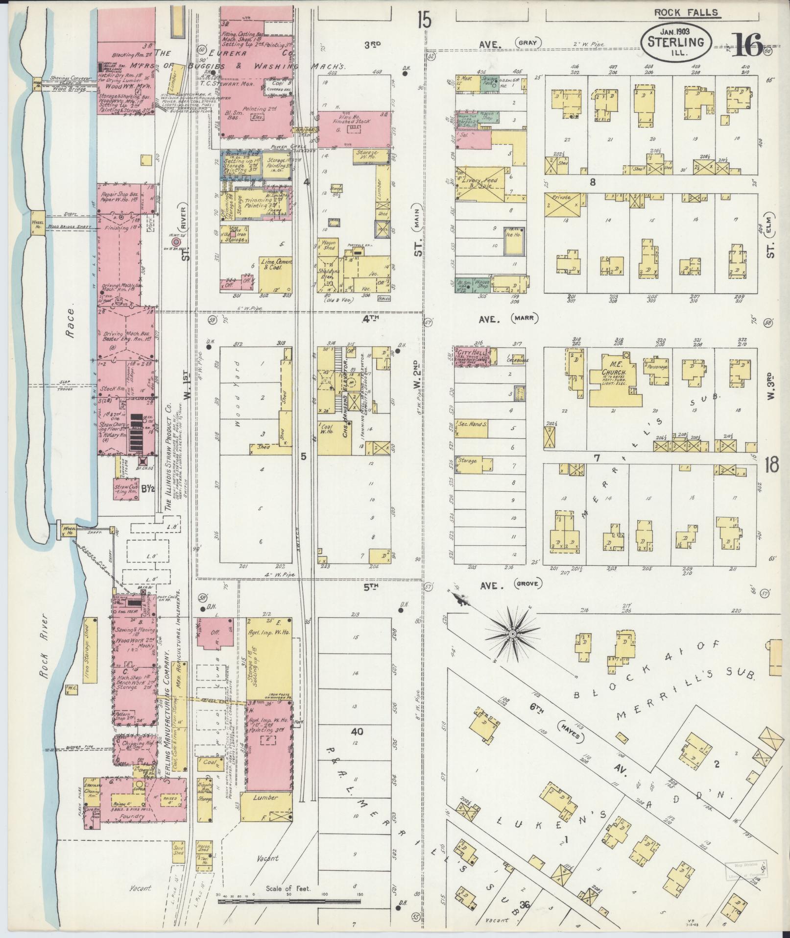 Sanborn Fire Insurance Map from Sterling, Whiteside County, Illinois (1903), Sheet #0016 - Complete Map Set gallery image, historic Sanborn map, vintage wall art, Illinois Illinois