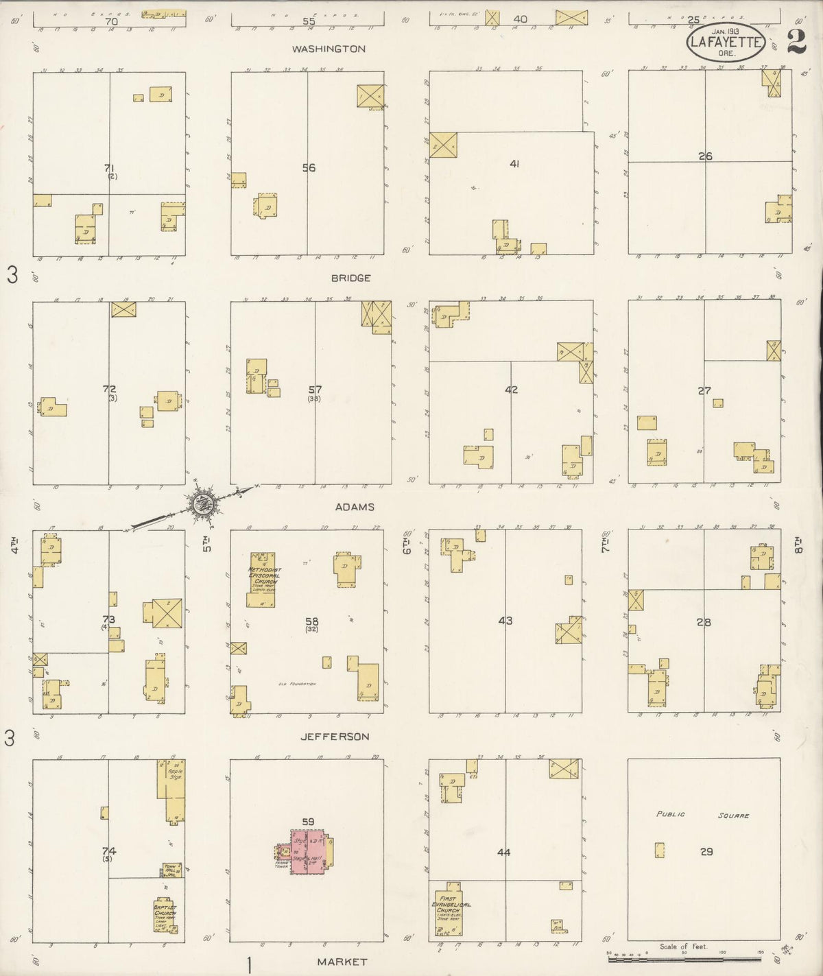 Sanborn Fire Insurance Map from Lafayette, Yamhill County, Oregon (1913), Sheet #0002 - Historic Sanborn Fire Insurance Map Print, vintage old map wall art, antique decor, genealogy gift, Oregon Oregon map
