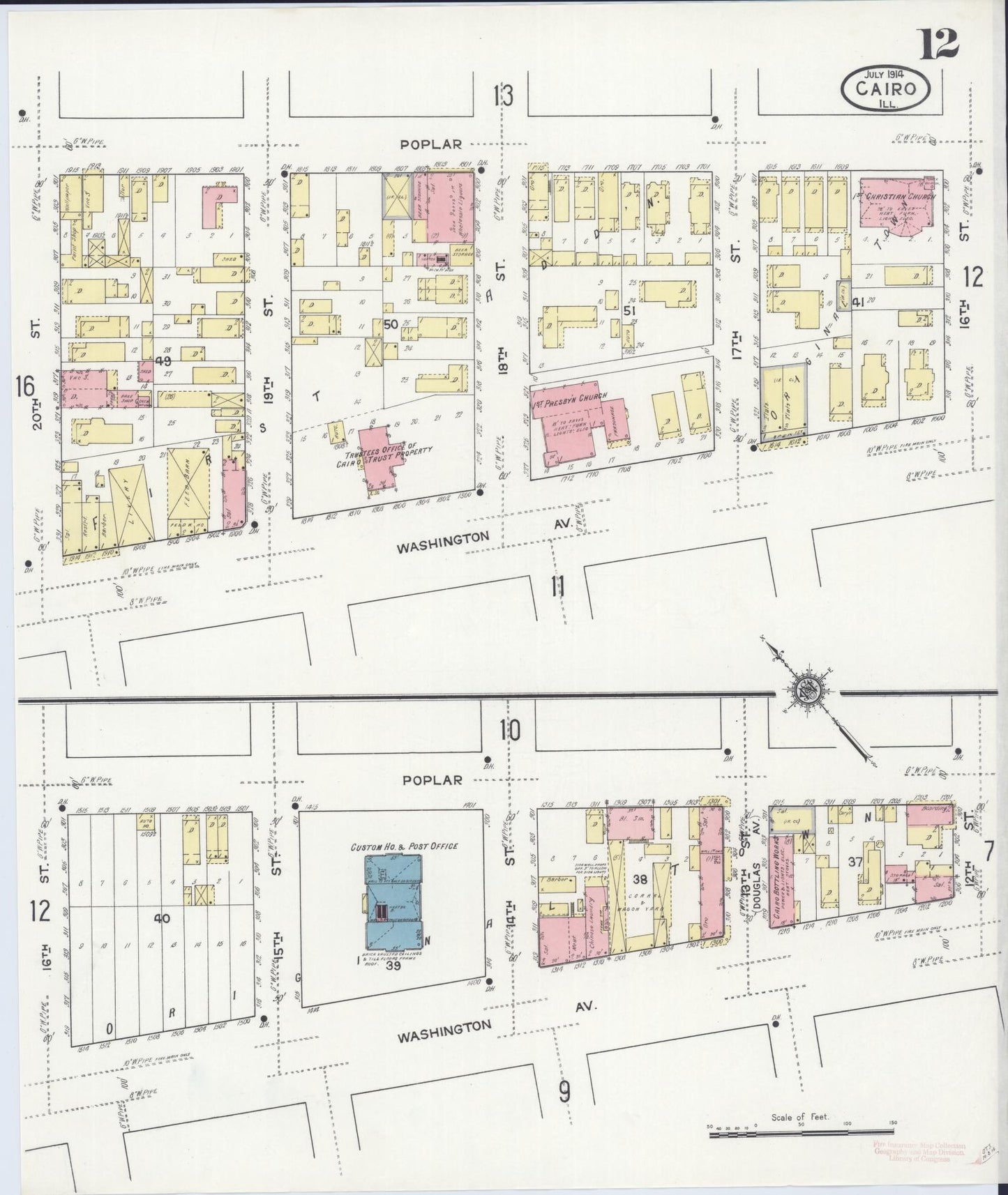 Sanborn Fire Insurance Map from Cairo, Alexander County, Illinois (1914), Sheet #0012 - Complete Map Set gallery image, historic Sanborn map, vintage wall art, Illinois Illinois