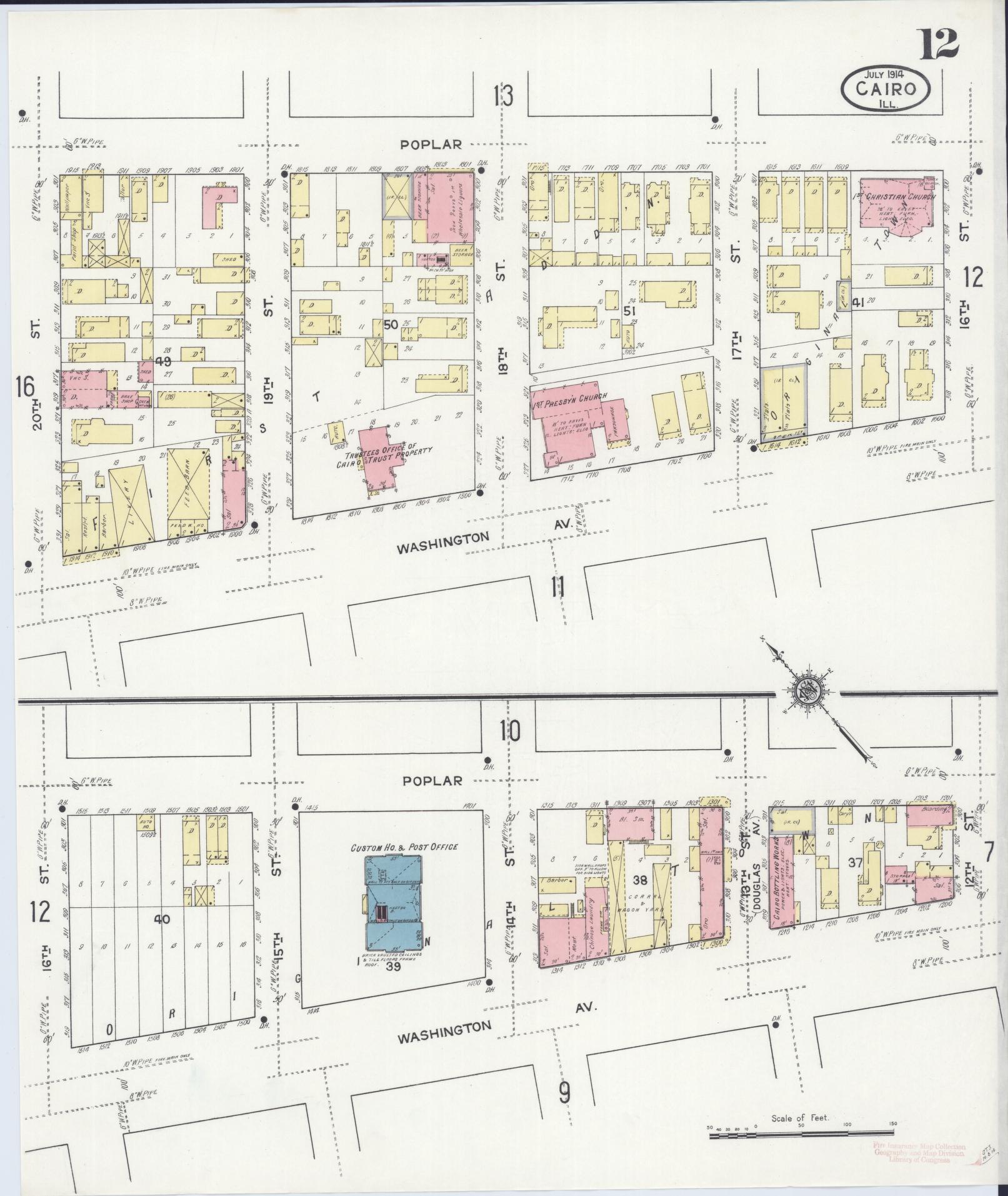 Sanborn Fire Insurance Map from Cairo, Alexander County, Illinois (1914), Sheet #0012 - Complete Map Set gallery image, historic Sanborn map, vintage wall art, Illinois Illinois