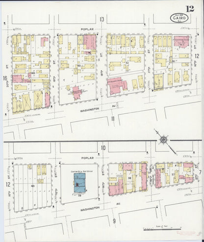 Sanborn Fire Insurance Map from Cairo, Alexander County, Illinois (1914), Sheet #0012 - Complete Map Set gallery image, historic Sanborn map, vintage wall art, Illinois Illinois