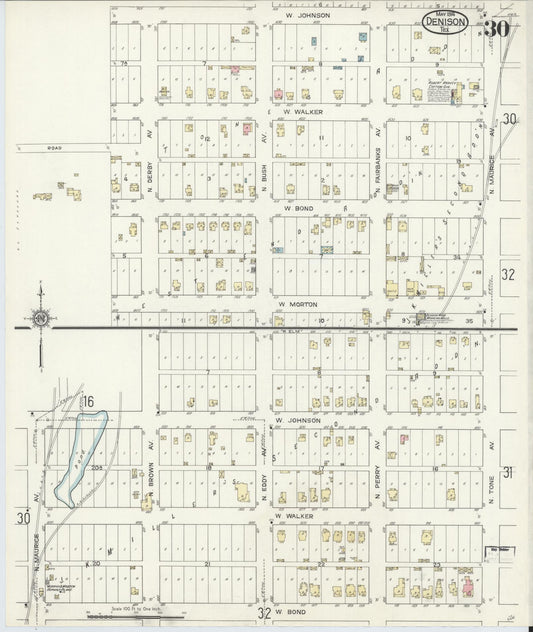 Sanborn Fire Insurance Map from Denison, Grayson County, Texas (1914), Sheet #0030 - Historic Sanborn Fire Insurance Map Print, vintage old map wall art, antique decor, genealogy gift, Texas Texas map