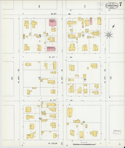 Sanborn Fire Insurance Map from Corsicana, Navarro County, Texas (1900), Sheet #0007 - Complete Map Set gallery image, historic Sanborn map, vintage wall art, Texas Texas