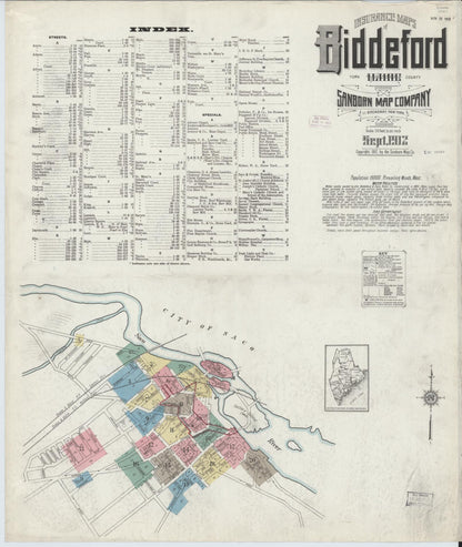 Sanborn Fire Insurance Map from Biddeford, York County, Maine (1912), Sheet #0001 - Complete Map Set gallery image, historic Sanborn map, vintage wall art, Maine Maine